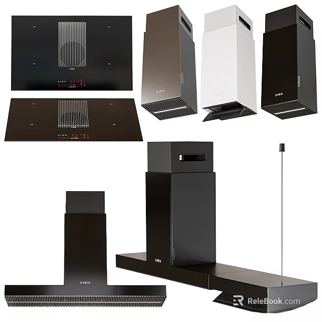 Sleek Modern Kitchen Range Hoods In Black And White With Various Designs 3d model 