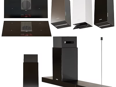 Sleek Modern Kitchen Range Hoods In Black And White With Various Designs 3d model