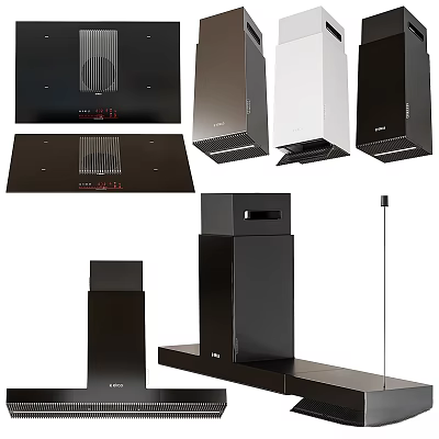 Sleek Modern Kitchen Range Hoods In Black And White With Various Designs 3d model