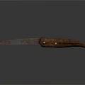 Vintage Weapon Knife With Wooden Handle And Red Stained Blade Design