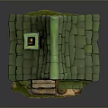 Fairy Tale Style Small Cottage With Green Roof Chimney Orange Walls Steps And Lit Window