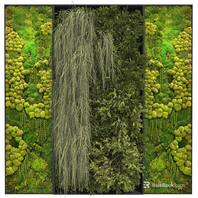 Lush Natural Living Plant Wall Design With Diverse Hanging Plants And Green Moss 3d model 