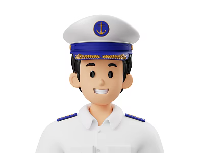 Man wearing white hat with blue band and anchor and white uniform with blue epaulets 3d model