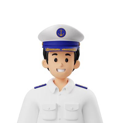 Man wearing white hat with blue band and anchor and white uniform with blue epaulets 3d model