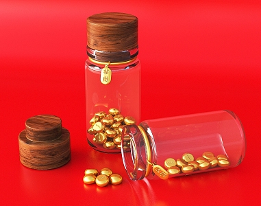 Gold Beans Gold Glass Bottle Wooden Stopper Investment Small Gold Beans Investment Gold 3d model