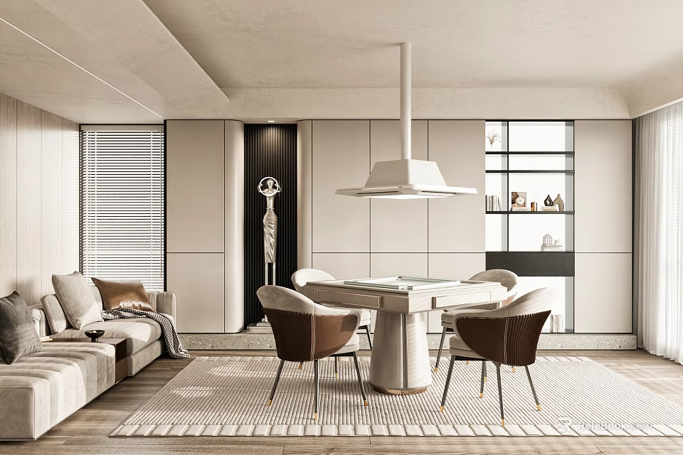 Modern Hotel Mahjong Room Interior With Mahjong Table Comfortable Chairs And Sofa 3d model