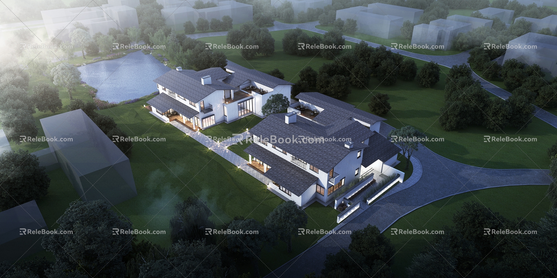 Aerial View of New Chinese Style New Huizhou Style Architecture Ancient Architecture Commercial Leisure Resort Aerial View 3d model