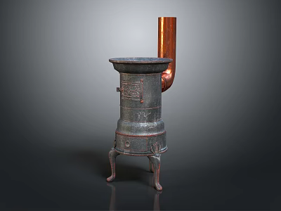 Ancient Bronze Vessel With Three Legs Ornate Carvings And Copper Pipe 3d model