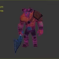 Red Skinned Game Movie Character With Horned Helmet Armored Shoulders And Weapon