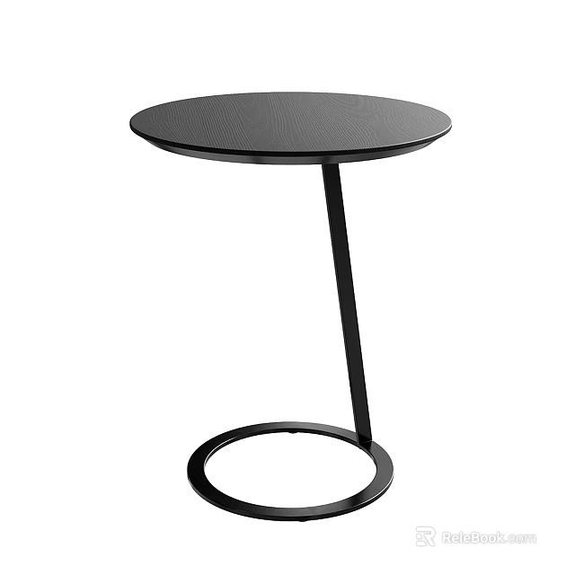Modern Black Side Table with Round Top and Single Curved Leg Circular Base Minimalist Design 3d model 