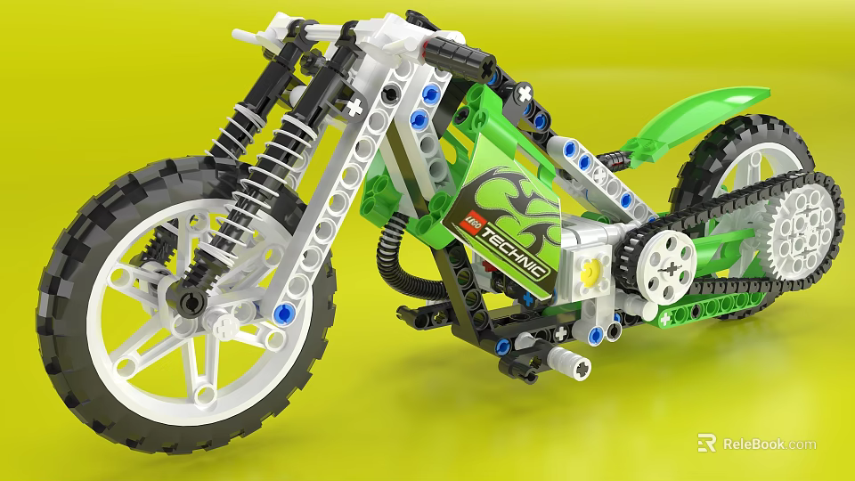 Detailed Green Building Blocks Motorcycle With Rebel Decal And Mechanical Structure 3d model 