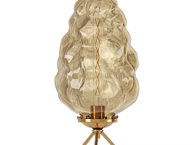 Amber Textured Glass Table Lamp With Gold Metal Three Legged Stand 3d model