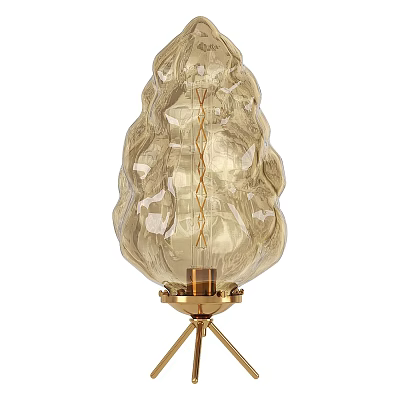 Amber Textured Glass Table Lamp With Gold Metal Three Legged Stand 3d model