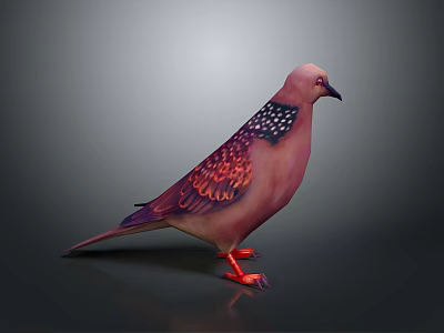 Pink Purple Feathered Pigeon With White Spotted Wings And Red Feet On Gray Gradient Background 3d model