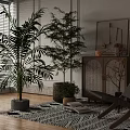 Wooden Rattan Door Cabinet in Natural Living Room with Potted Plants Chair and Floor Lamp