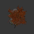 Red Leaf Decorative Tree with Natural Branches on Stone Base and Green Moss