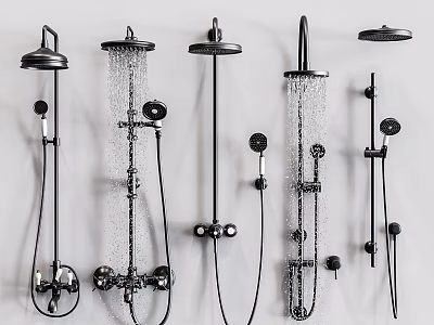 Various Modern Shower Head Designs With Rain Handheld And Fixed Mount Features 3d model