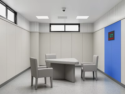 Modern Office Interior With Hexagonal Table Gray Chairs Blue Panel And Green 3d model