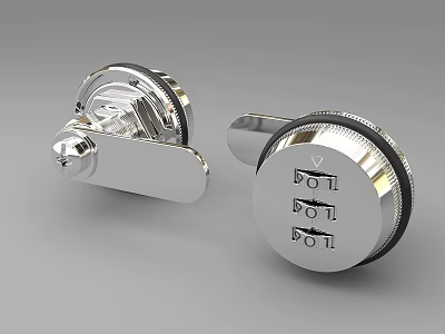 Modern Polished Silver Door Handle With Lock Knob For Home Interior Design 3d model