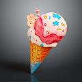 Colorful Ice Cream Cone With Pink And White Scoops Blue Star Sprinkles And Butterfly Wings