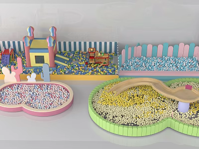 Indoor Children's Play Equipment with Trampoline Ball Pools Slide and Fence 3d model