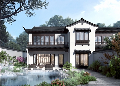 New Chinese Style Single-family Villa Beautiful Country Retirement Villa Courtyard 3d model