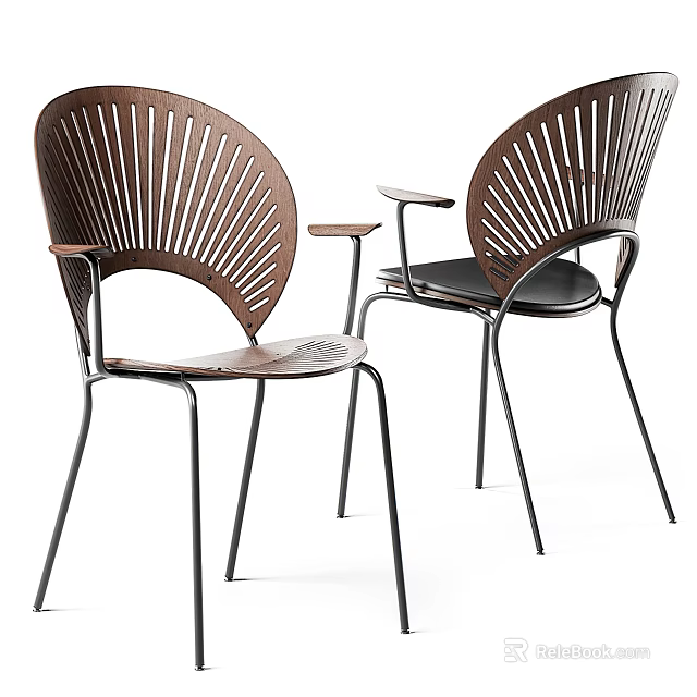 Contemporary Leisure Chair With Wooden Slat Back And Metal Frame Design 3d model 
