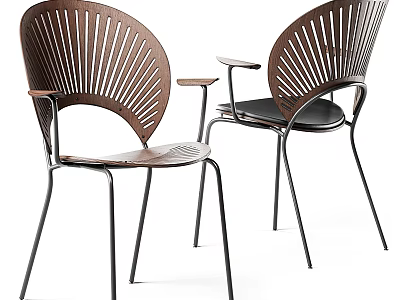 Contemporary Leisure Chair With Wooden Slat Back And Metal Frame Design 3d model