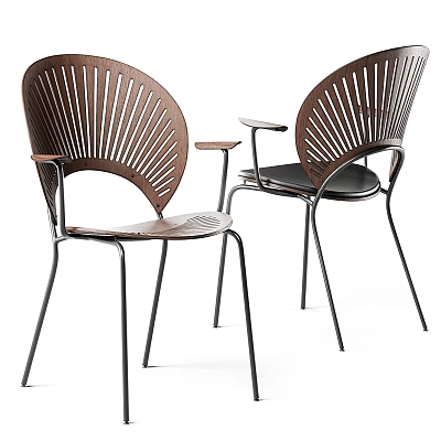 Contemporary Leisure Chair With Wooden Slat Back And Metal Frame Design 3d model
