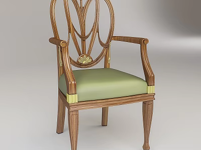 Elegant Wooden Armchair With Carved Backrest Green Padded Seat And Gold Accents 3d model