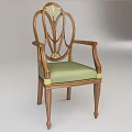 Elegant Wooden Armchair With Carved Backrest Green Padded Seat And Gold Accents
