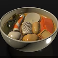Assorted Delicious Food Bowl With Green Seaweed Fish Balls Tofu And Eggs