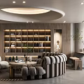 Modern Conference Room Interior With Cozy Sofas And Wooden Bookshelves