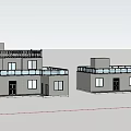 Two Story Gray House With Balcony Green Lawn Trees And Mountain View