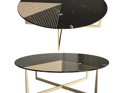 Modern Black Marble Coffee Table With Golden Crossed Legs And Geometric Patterns 3d model