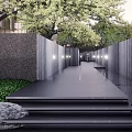 Modern Garden Landscape Design With Stone Walls Trees And Pathway Steps 3d model