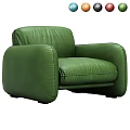 Modern Green Leather Single Seater Sofa with Rounded Arms and Plush Backrest Design