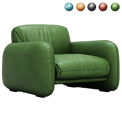 Modern Green Leather Single Seater Sofa with Rounded Arms and Plush Backrest Design 3d model