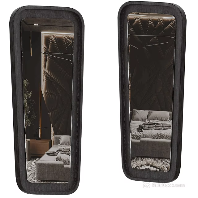Full Length Mirrors Reflecting Stylish Living Room And Bedroom Interiors 3d model 