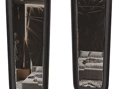 Full Length Mirrors Reflecting Stylish Living Room And Bedroom Interiors 3d model