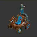 Fantasy Decorative Cart Model With Red Horse-Shaped Front Blue Details And Horned Top Ornament
