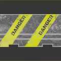 Concrete Block With Yellow Danger Warning Tape And Textured Surface 3d model