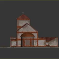Traditional Style Residential Building With Red Roof Arched Windows Stone Walls And Tower