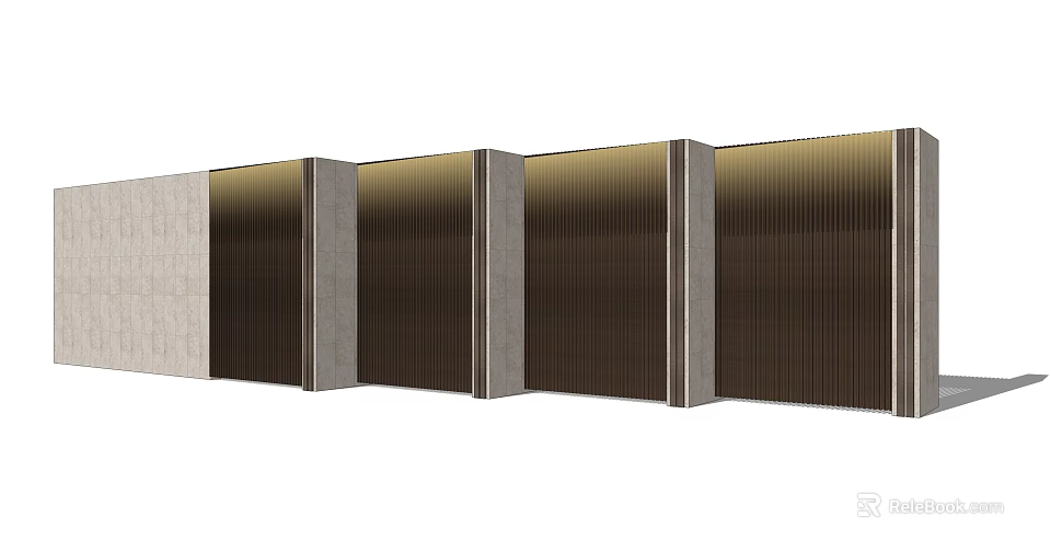 Modern Feature Wall Design With Stone Frame And Dark Slatted Panels 3d model