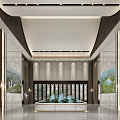 Modern Chinese Style Sales Office Lobby With Landscape Painting And Marble Water Feature