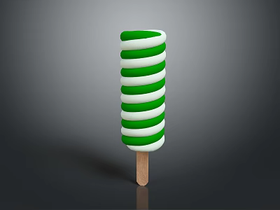 Green And White Swirled Creamy Popsicle On Wooden Stick Frozen Treat 3d model