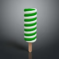 Green And White Swirled Creamy Popsicle On Wooden Stick Frozen Treat