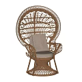 Handwoven Rattan Leisure Chair With Circular Peacock Inspired Backrest And Light Beige Cushion