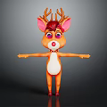Cartoon Deer Character With Antlers Pink Ears Red Eyes Collar And Outstretched Arms