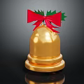 Shiny Golden Bell Christmas Decoration With Red Bow And Green Holly Leaves